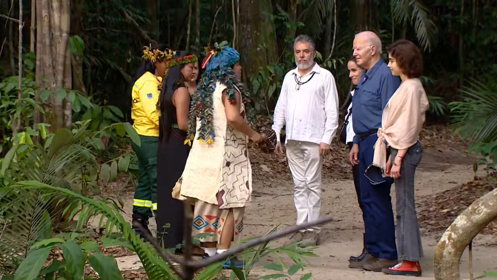 Biden se encontra com lideranças indígenas na Amazônia - Imagem: Alexandro Pereira/Rede Amazônica