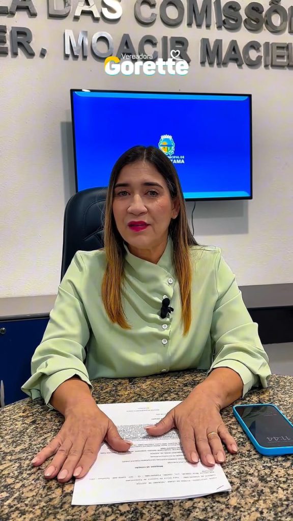Gorette Cavalcanti durante sua mensagem à população de Pindoretama - Imagem: Reprodução