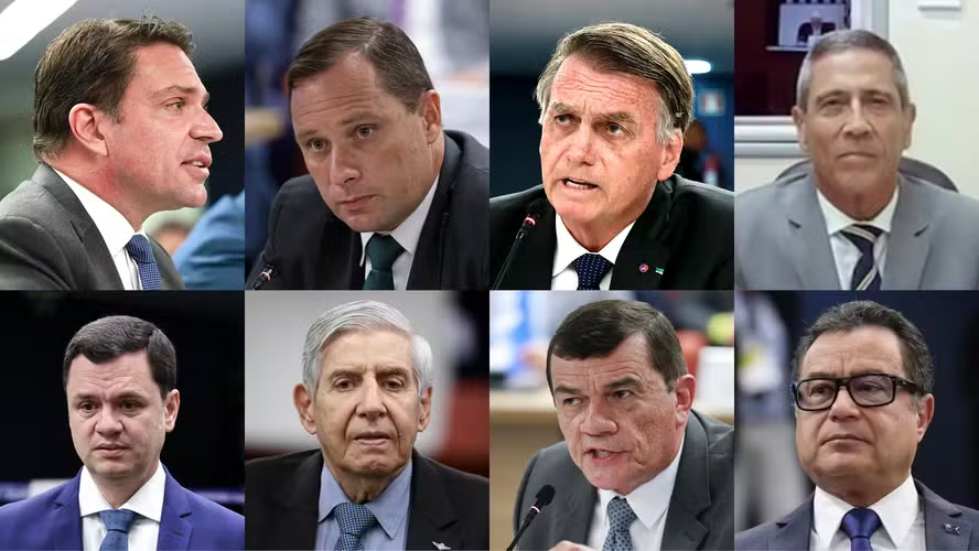 Alexandre Ramagem, Mauro Cid, Jair Bolsonaro, Braga Netto, Anderson Torres, Augusto Heleno, Paulo Sérgio Nogueira e Almir Garnier - Fotos: Gustavo Moreno, Ton Molina, Antonio Augusto e Fellipe Sampaio/STF/CBN