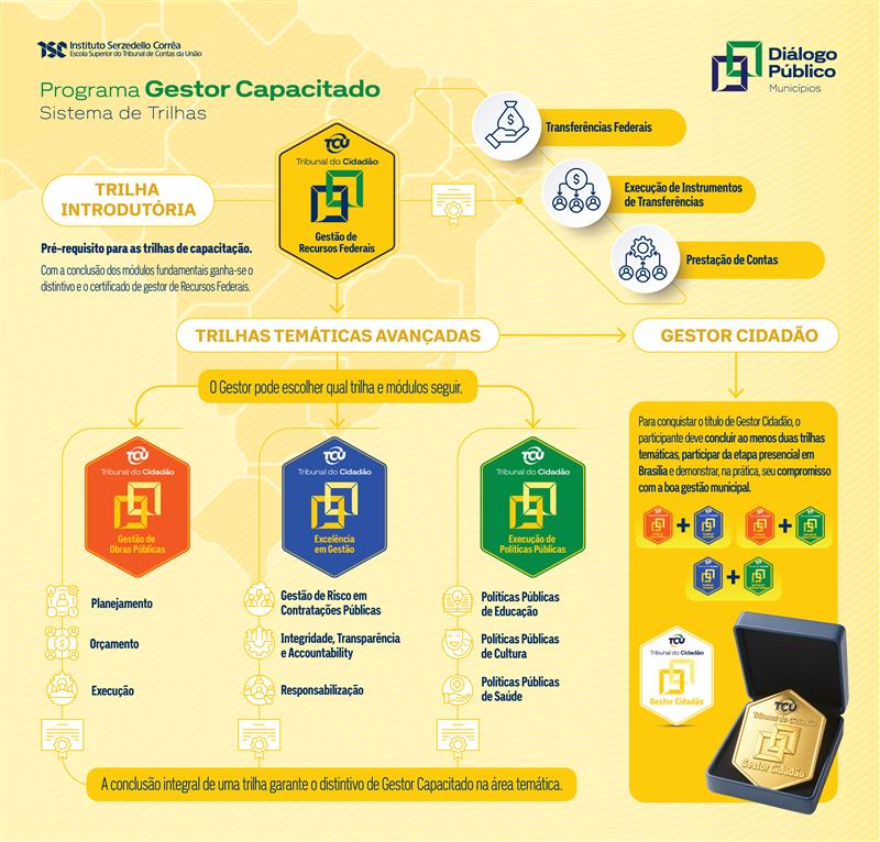 Legenda: Formação técnica gratuita e on-line busca apoiar prefeitos, gestores públicos e servidores dos municípios nos trabalhos de administração local - Ilustração:TCU.