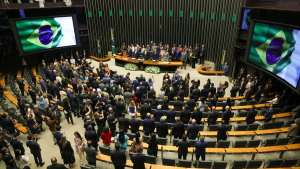 Davi Alcolumbre, Hugo Motta, Edson Fachin, e Rui Costa participam da sessão de reabertura dos trabalhos do Congresso Nacional. Foto: Fabio Rodrigues-Pozzebom